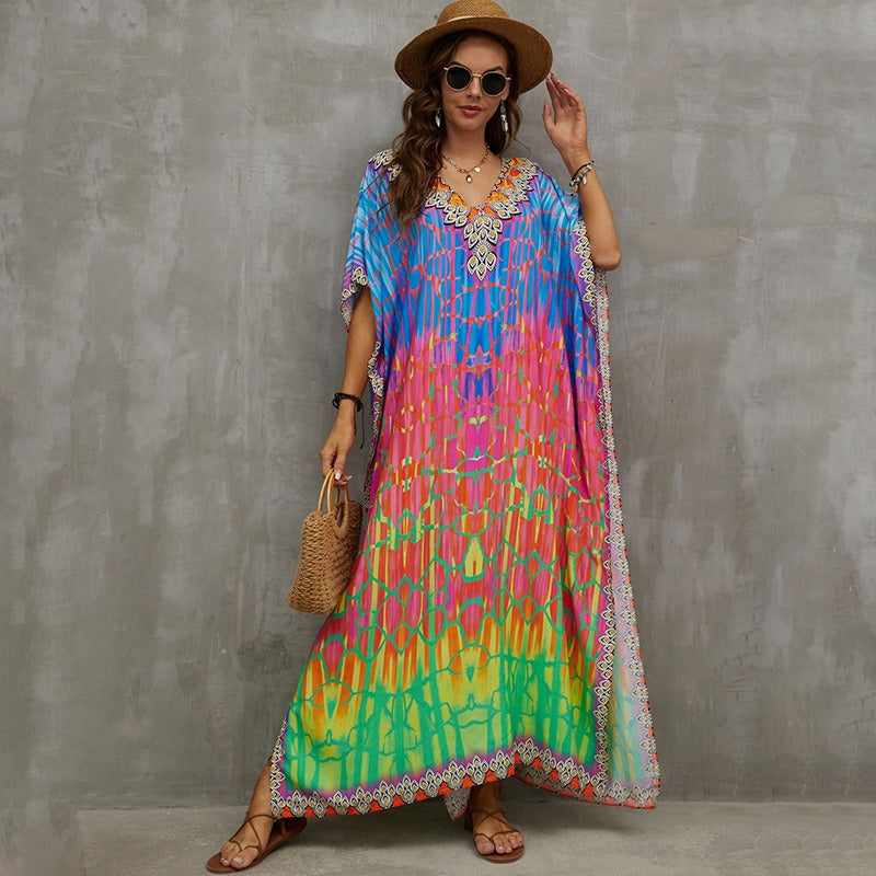 Cotton Beach Cover-Up Shirt | Boho Print Beachwear