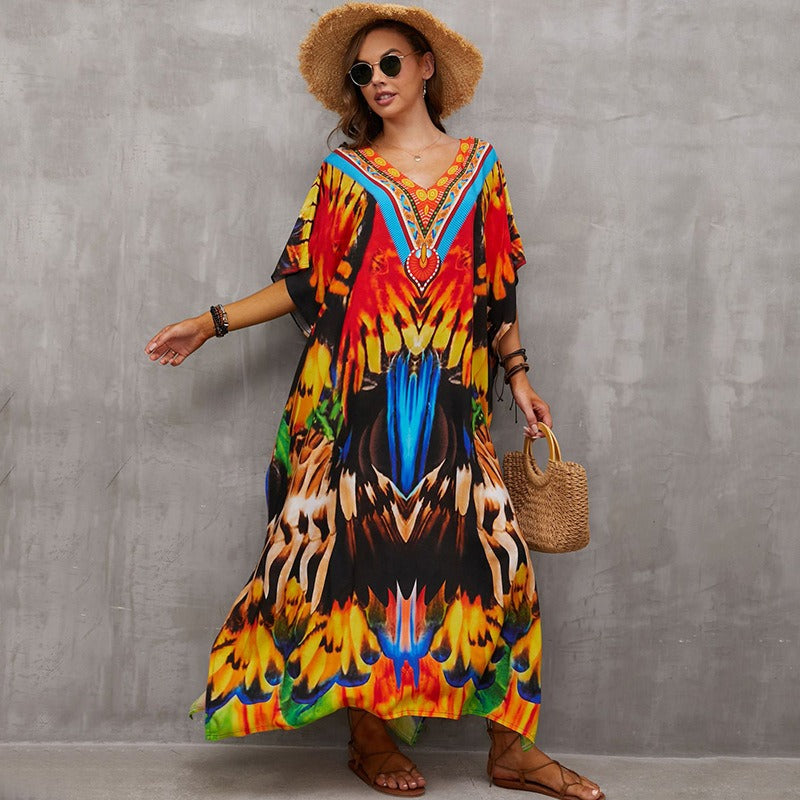 Cotton Beach Cover-Up Shirt | Boho Print Beachwear