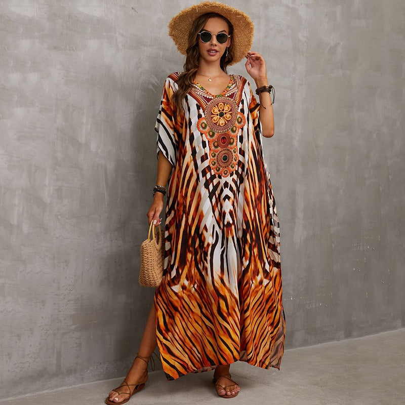 Cotton Beach Cover-Up Shirt | Boho Print Beachwear