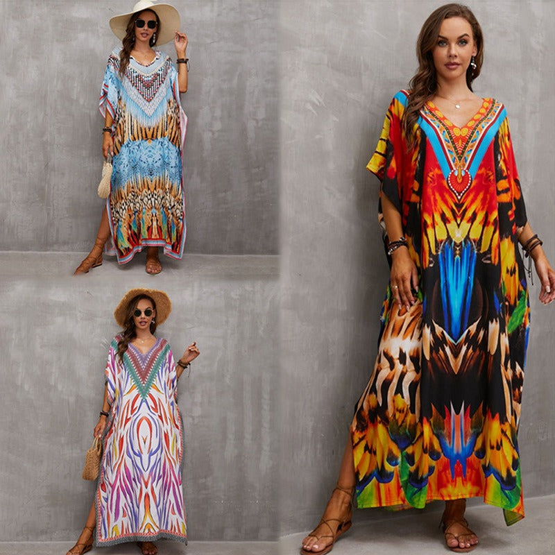 Cotton Beach Cover-Up Shirt | Boho Print Beachwear