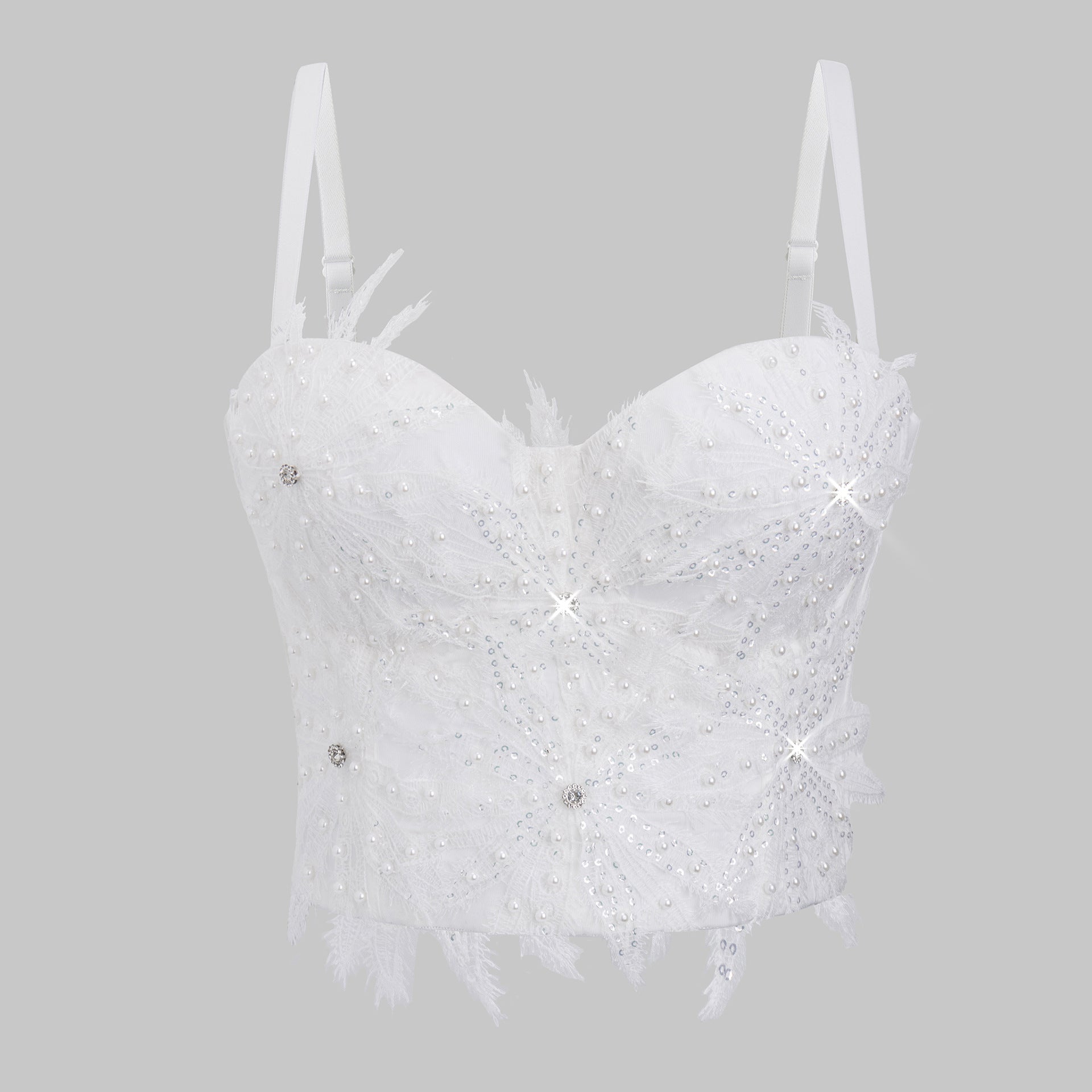White Strapless Sexy Camisole for Women Burnout Beading Shaping