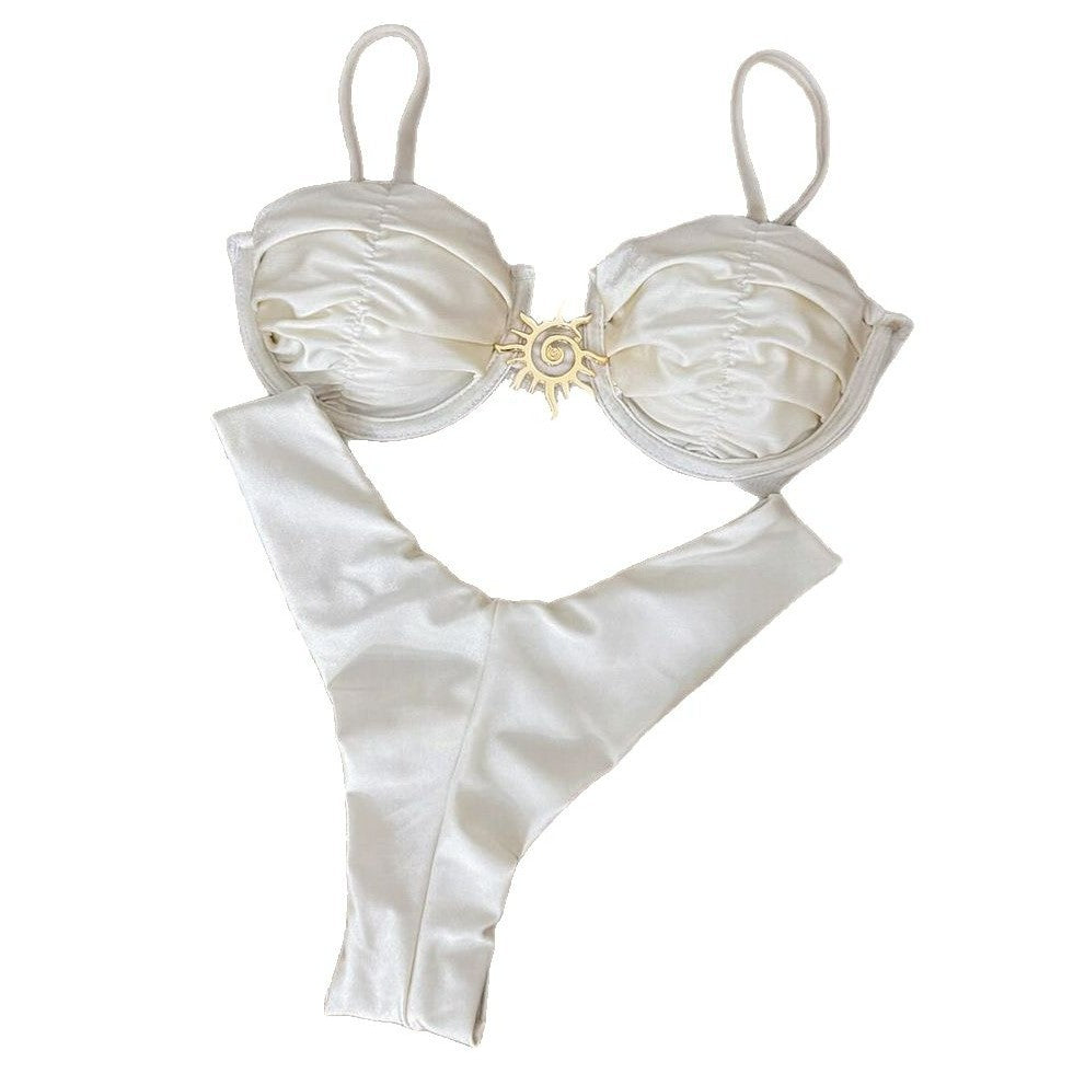 Bikini Solid Color Gathered Separated Women's Swimsuit Women's Swimwear