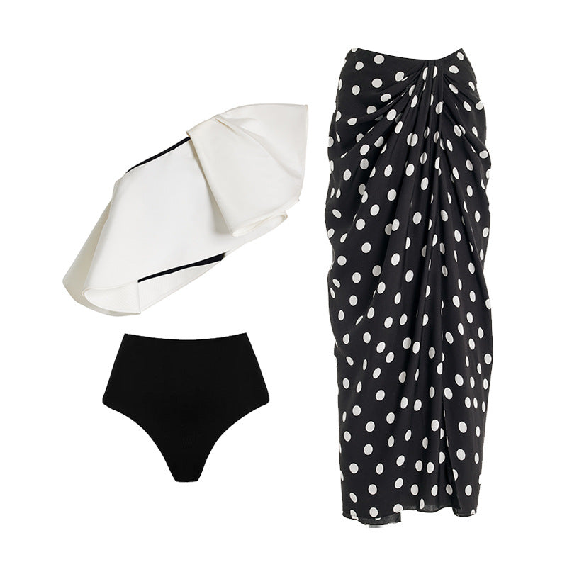 New One Shoulder Ruffle Dot Printed Cut Out Bikini Swimsuit and Skirt Summer Swimwear Women Beachwear Luxury Bathing Sui