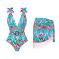 New Women's swimsuit Sequin Leaf Embroidery One Piece Swimsuit Sarong  two-piece Swimwear Beachwear Bathing Suit bikini