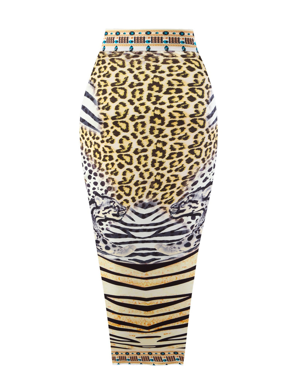 Bikini leopard print lace-up halterneck belly-covering back gauze skirt sun protection swimsuit for women in stock
