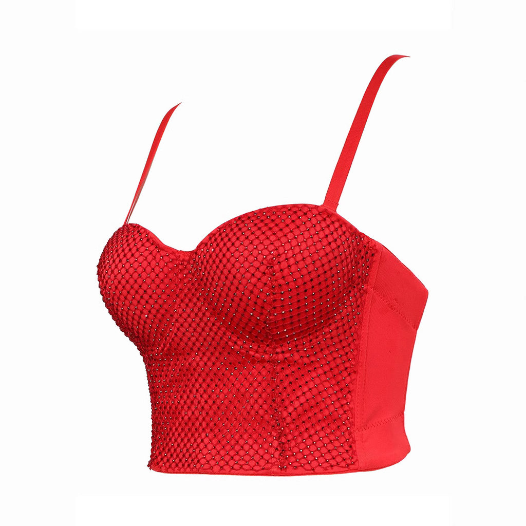 Mesh Backless Elastic Shaping Bustier with Exposed Navel and Strapless Design