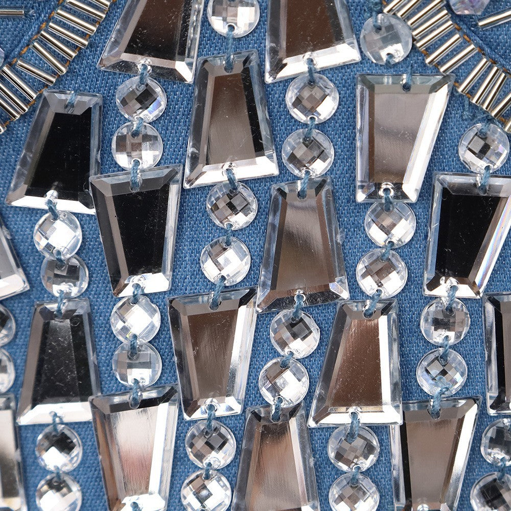Shaping Strapless Camisole with Beading and Rhinestone Elastic Denim Bustier
