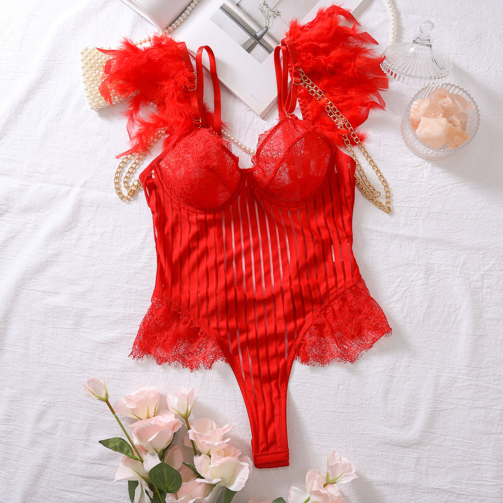 Lace Patchwork Mesh U-Neck Backless Shaping Bodysuit