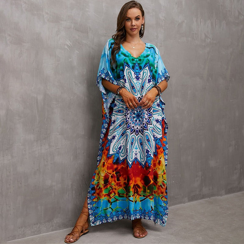 Cotton Beach Cover-Up Shirt | Boho Print Beachwear