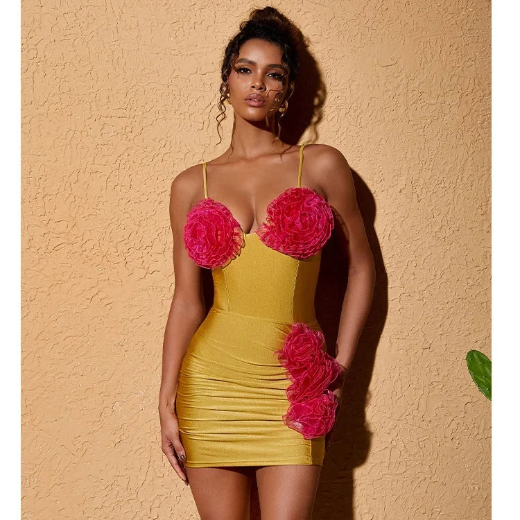 Women Swimwear Color Block 3D Flower One Piece Swimsuit and Skirt  Bikini Sets Beachwear Bathing Suit