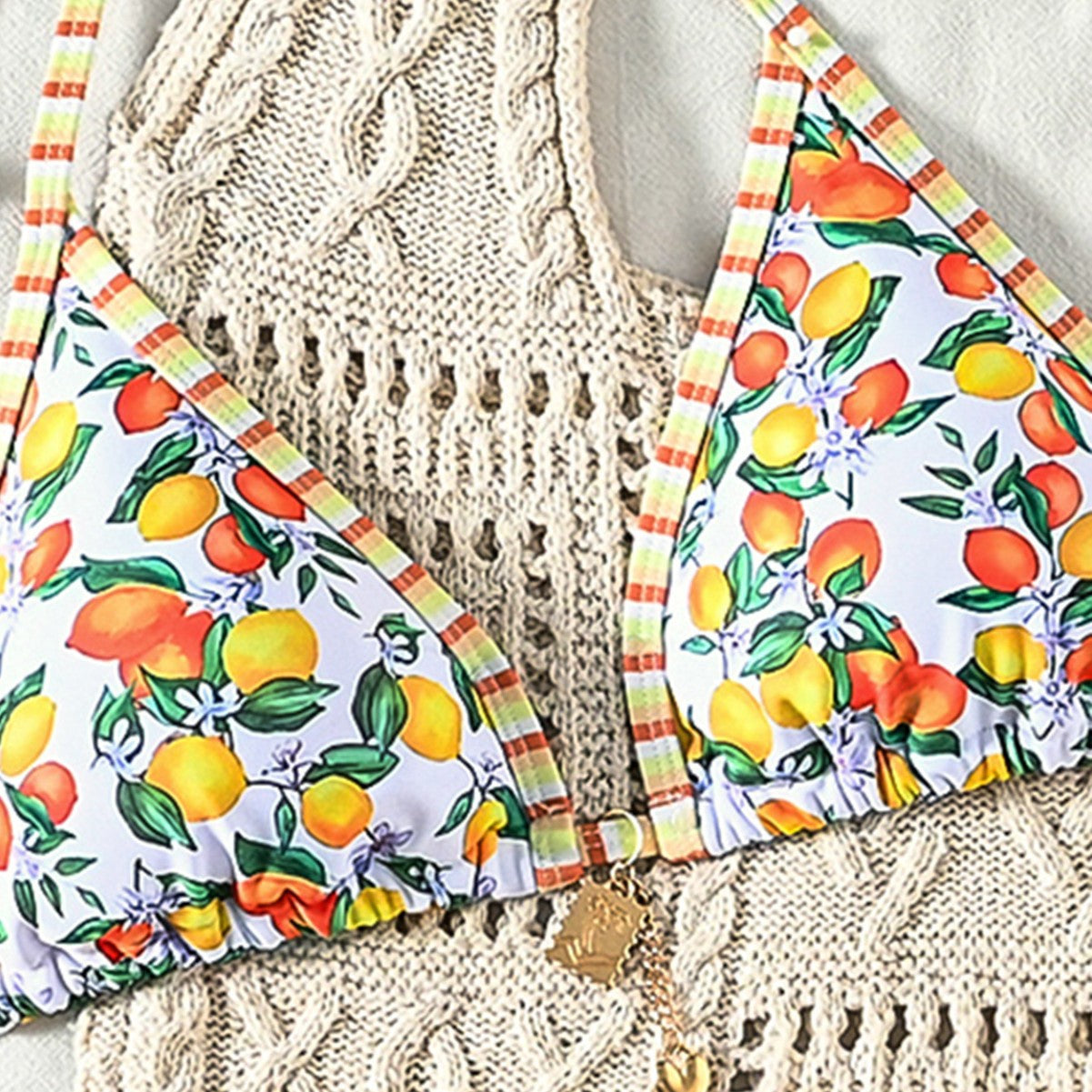 Women's Fruit Print Tie-Strap Sexy Bikini Two-Piece Swimsuit