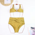 Yellow Plus Size Bikini Women's Swimsuit Slit Wrap Skirt Three-Piece Set