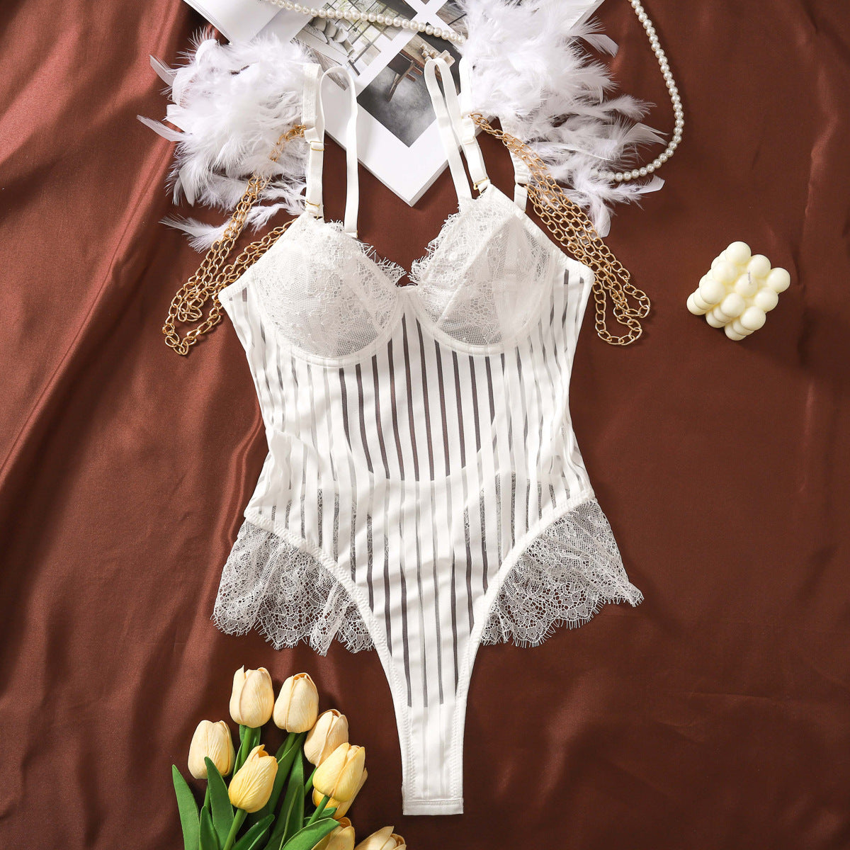 Lace Patchwork Mesh U-Neck Backless Shaping Bodysuit
