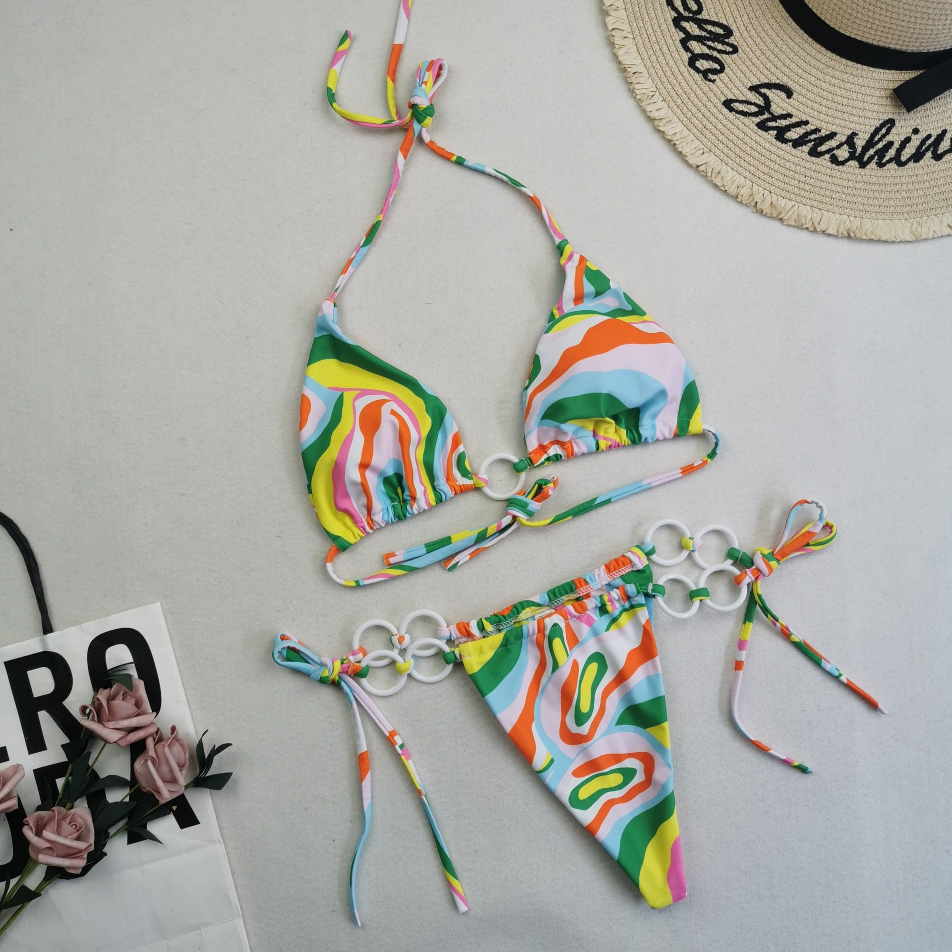 New Swimsuit Female Split Bikini Sexy Double Fabric Lace Up Chest Pad Without Steel Support Swimwear