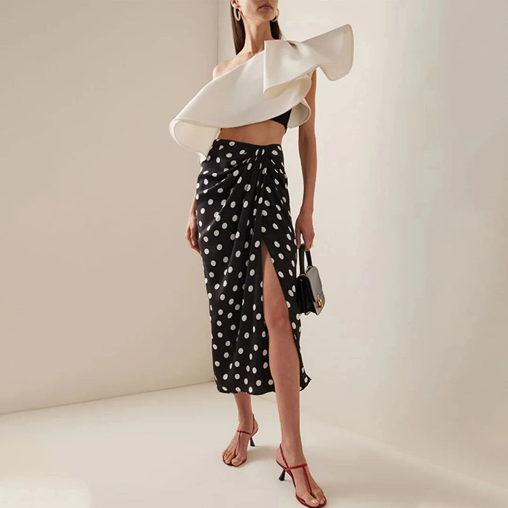 New One Shoulder Ruffle Dot Printed Cut Out Bikini Swimsuit and Skirt Summer Swimwear Women Beachwear Luxury Bathing Sui