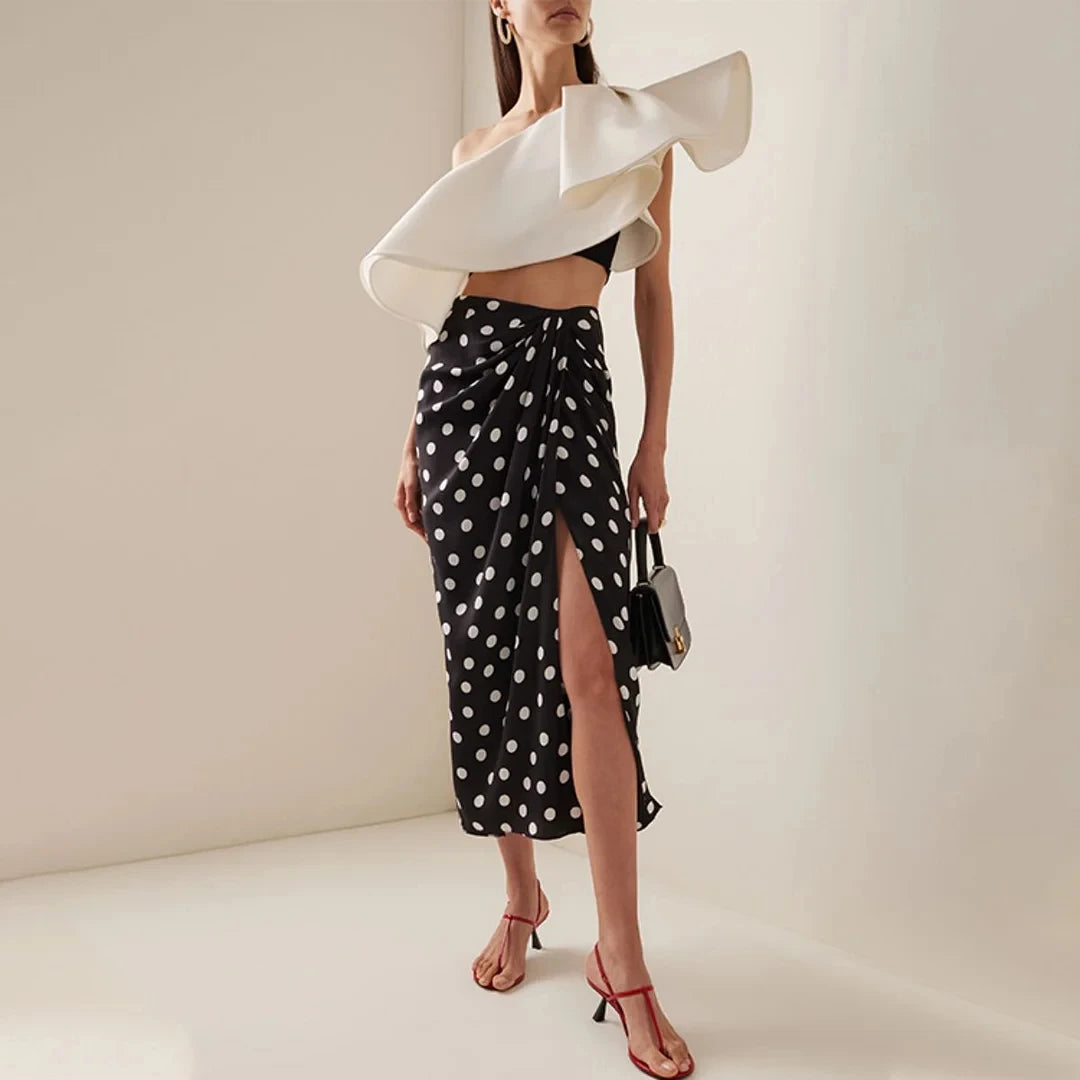 New One Shoulder Ruffle Dot Printed Cut Out Bikini Swimsuit and Skirt Summer Swimwear Women Beachwear Luxury Bathing Sui