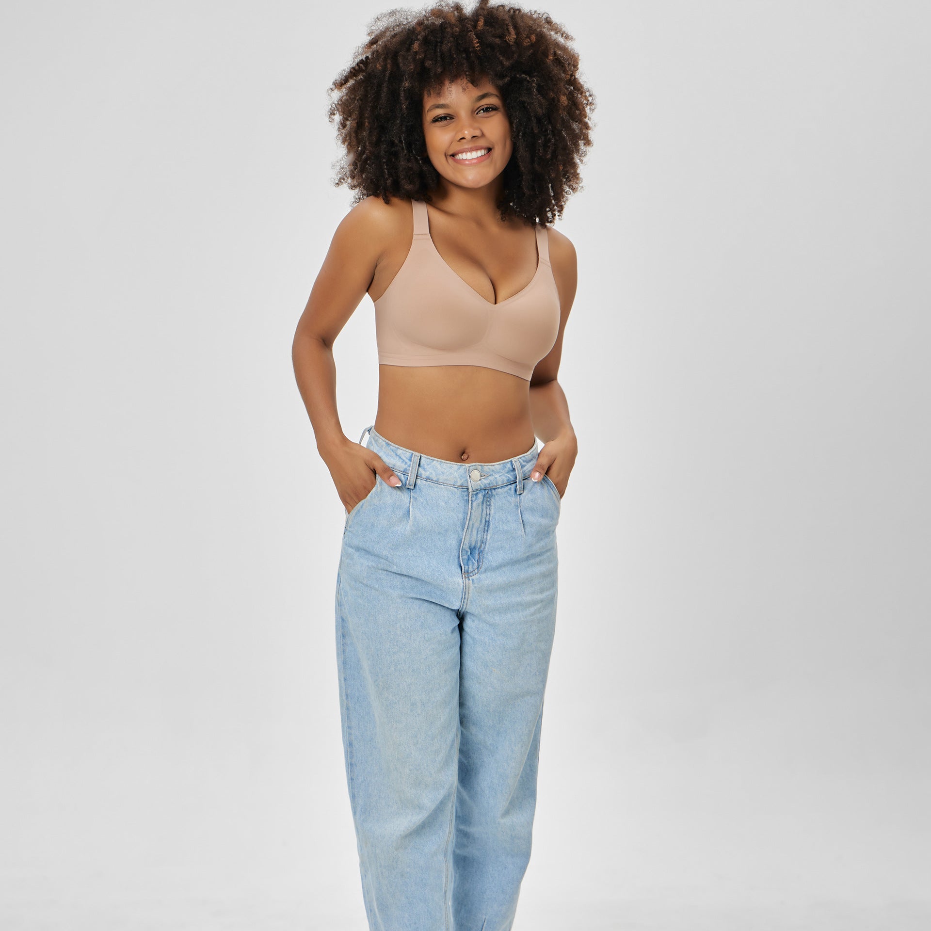 Breathable Push-Up Fixed Cup One-Piece Thin Jelly Stripe Wire-Free Bra