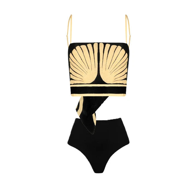 Vintage Colorblock Printed Swimsuit Luxury Suspender Two Pieces Swimwear Summer Holiday Beach Bikini New Designer Style Outfits