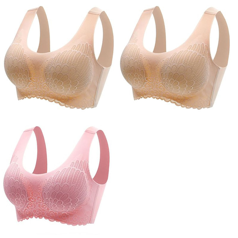 3pcs Latex Bra Seamless Bras For Women Underwear BH Push Up Bralette With Pad Vest Top Bra