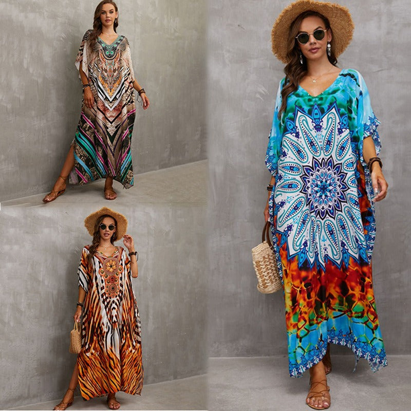 Cotton Beach Cover-Up Shirt | Boho Print Beachwear
