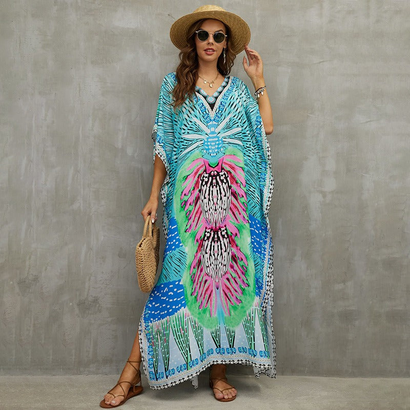Cotton Beach Cover-Up Shirt | Boho Print Beachwear