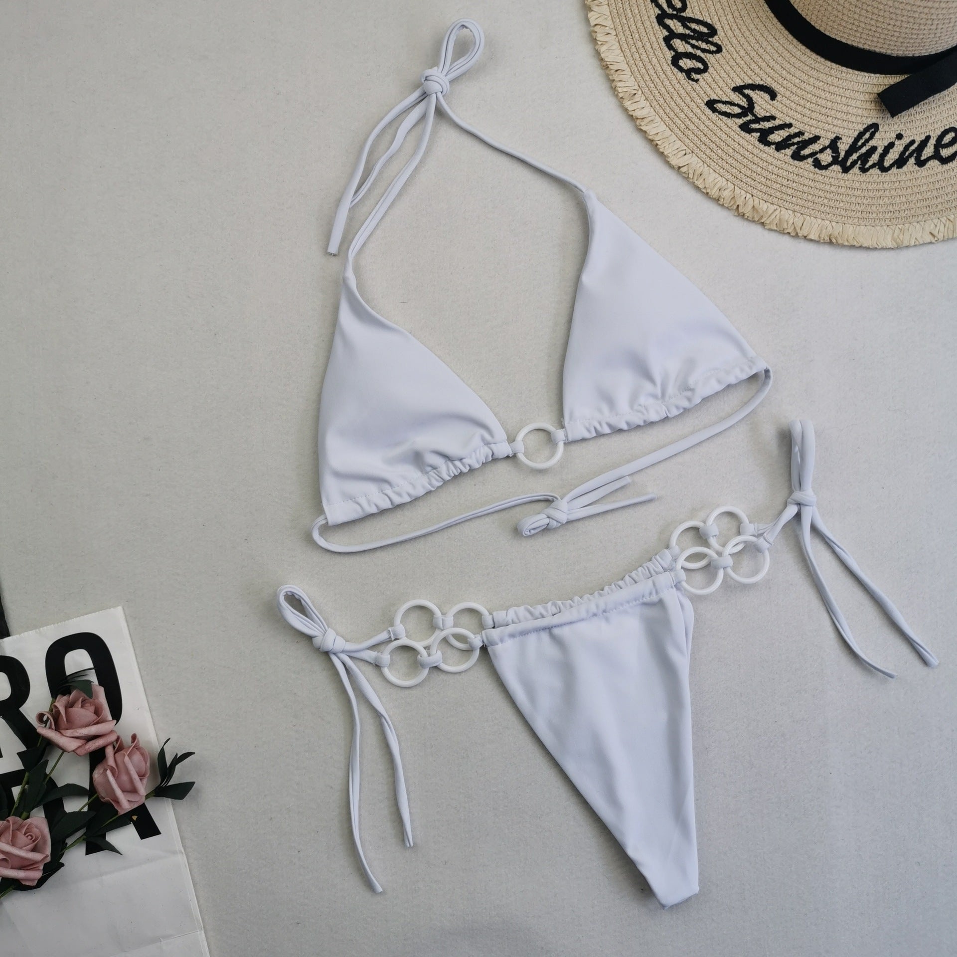 New Swimsuit Female Split Bikini Sexy Double Fabric Lace-Up Swimsuit Solid Color Swimsuit Suitable For Women