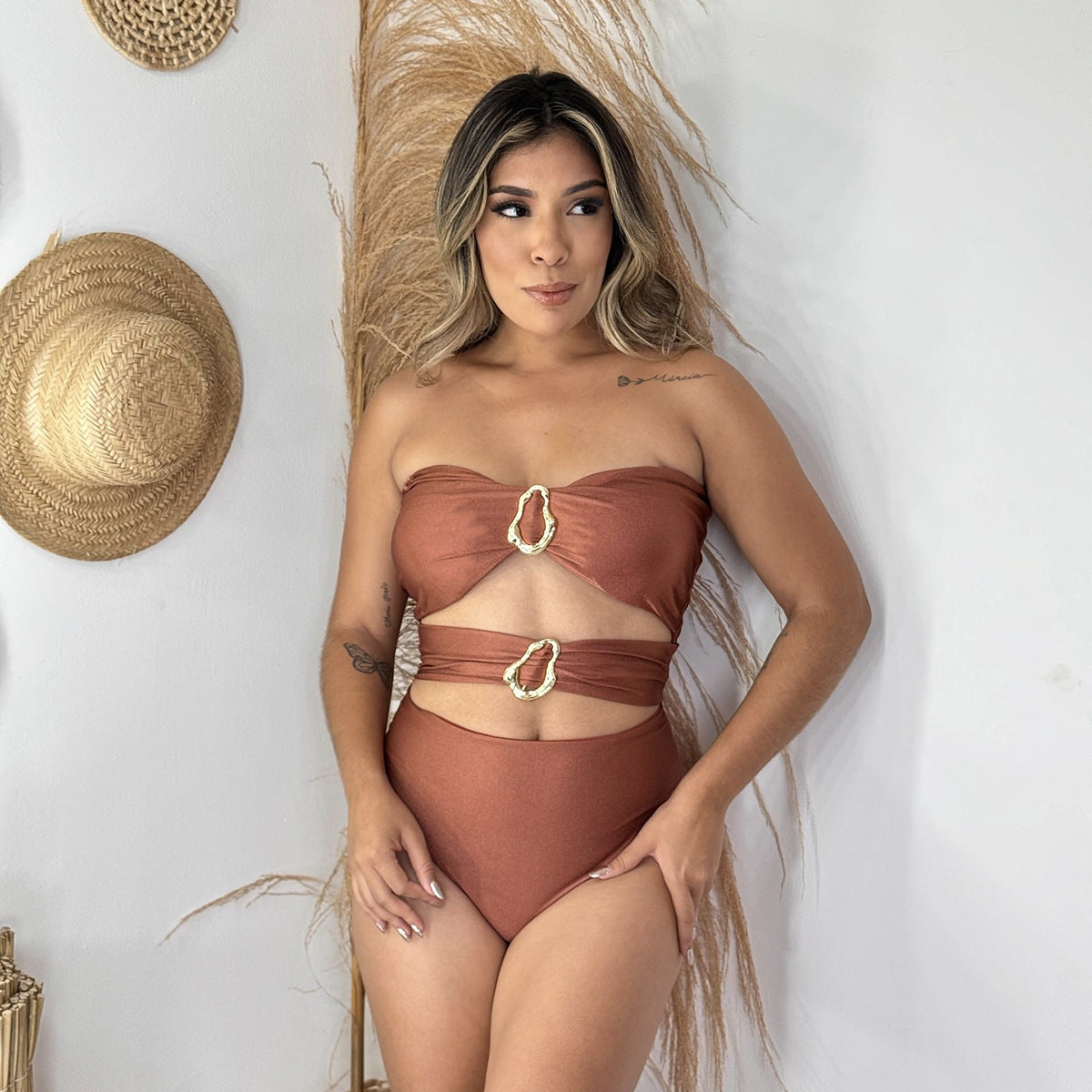 One-Piece Swimsuit Women Bikini  Ladies Sexy Solid Color Swimwear Wholesale Bikini