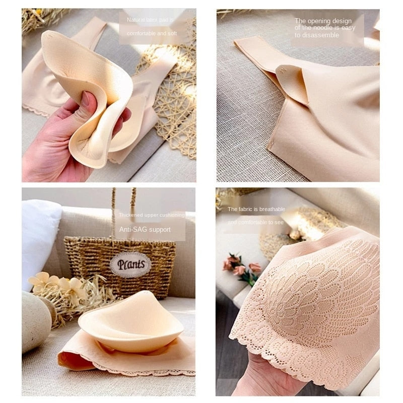 3pcs Latex Bra Seamless Bras For Women Underwear BH Push Up Bralette With Pad Vest Top Bra