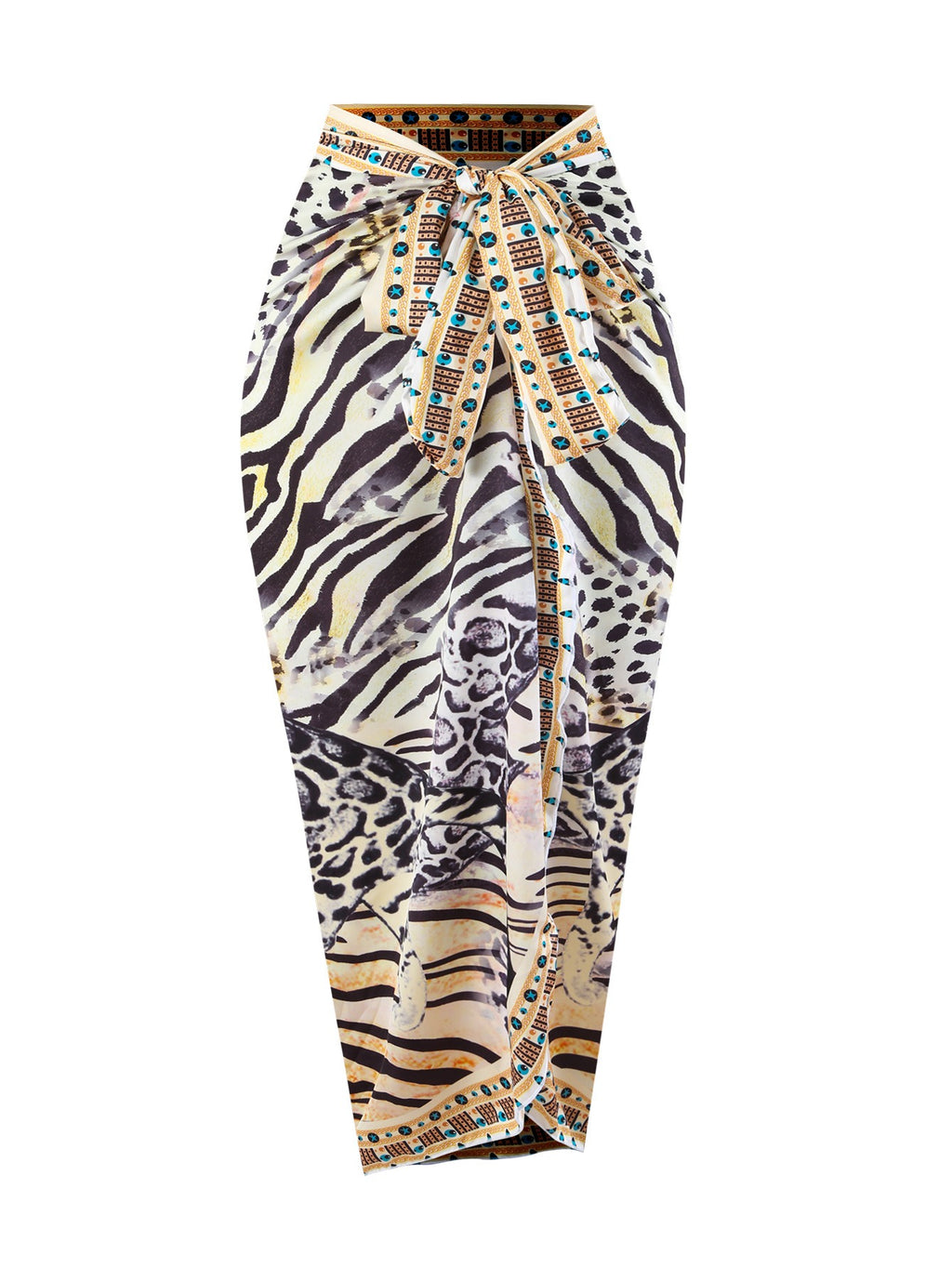 Bikini leopard print lace-up halterneck belly-covering back gauze skirt sun protection swimsuit for women in stock