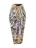 Bikini leopard print lace-up halterneck belly-covering back gauze skirt sun protection swimsuit for women in stock