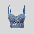 Shaping Strapless Camisole with Beading and Rhinestone Elastic Denim Bustier