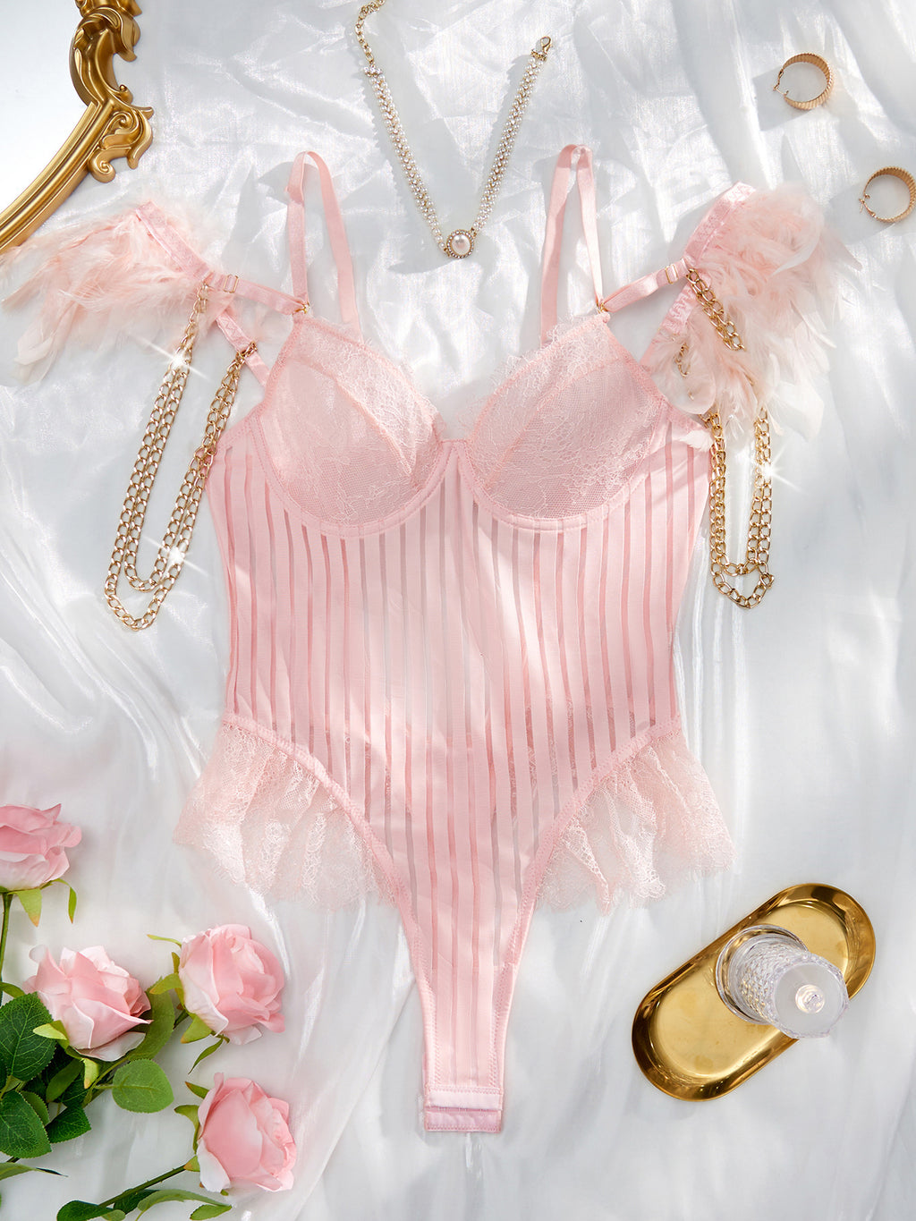 Lace Patchwork Mesh U-Neck Backless Shaping Bodysuit