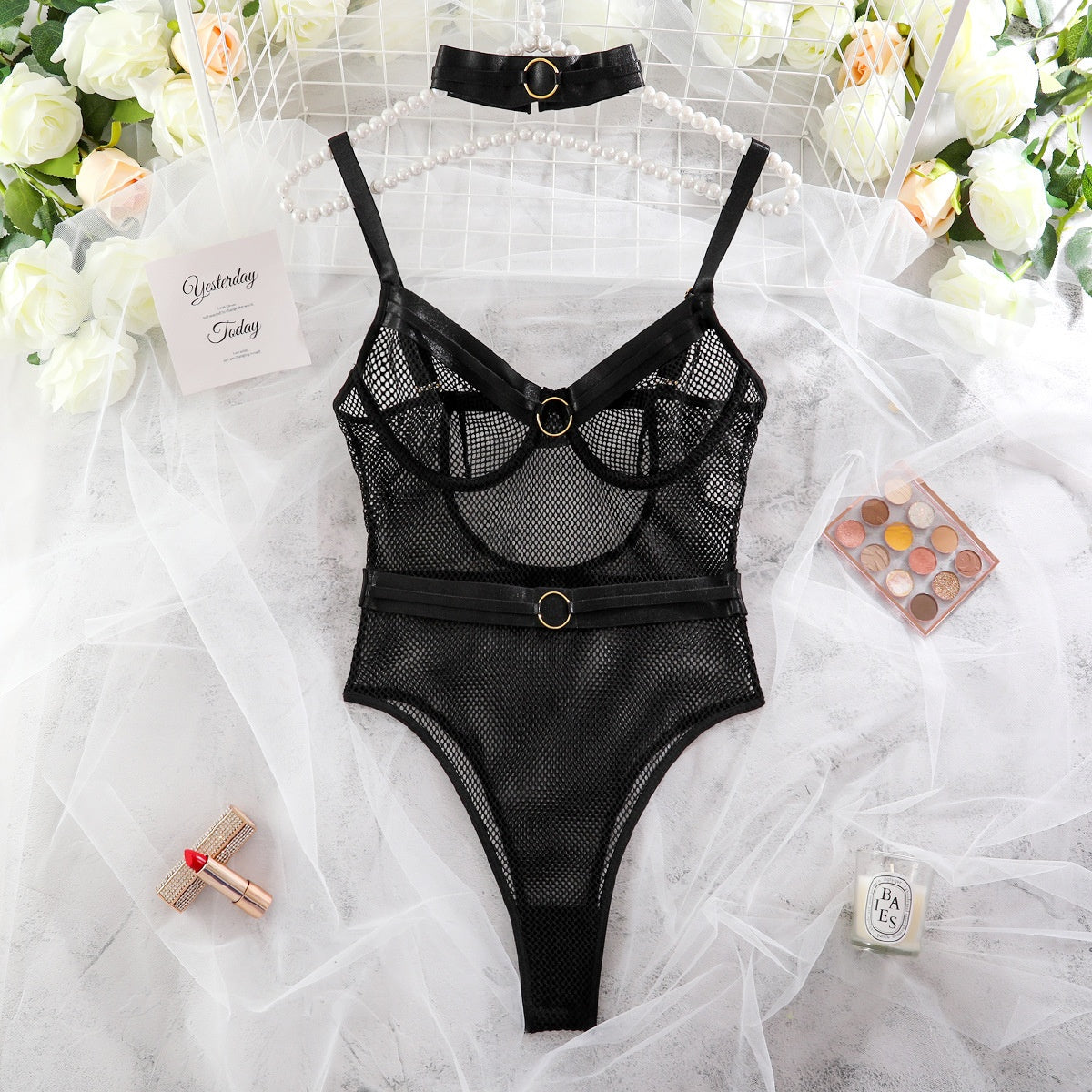 Women's Sheer Mesh Metallic Bodysuit — Fashion Lingerie