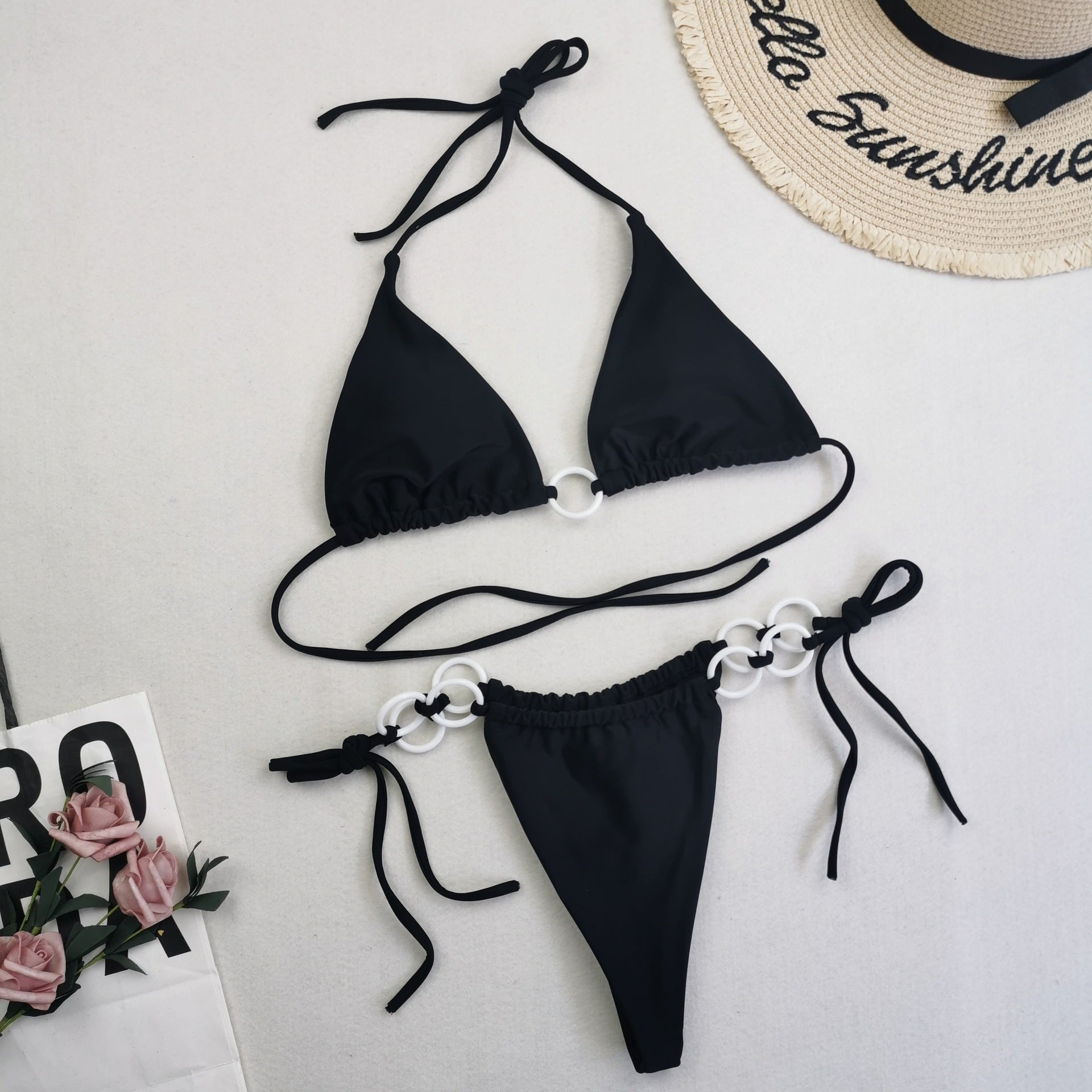 New Swimsuit Female Split Bikini Sexy Double Fabric Lace-Up Swimsuit Solid Color Swimsuit Suitable For Women