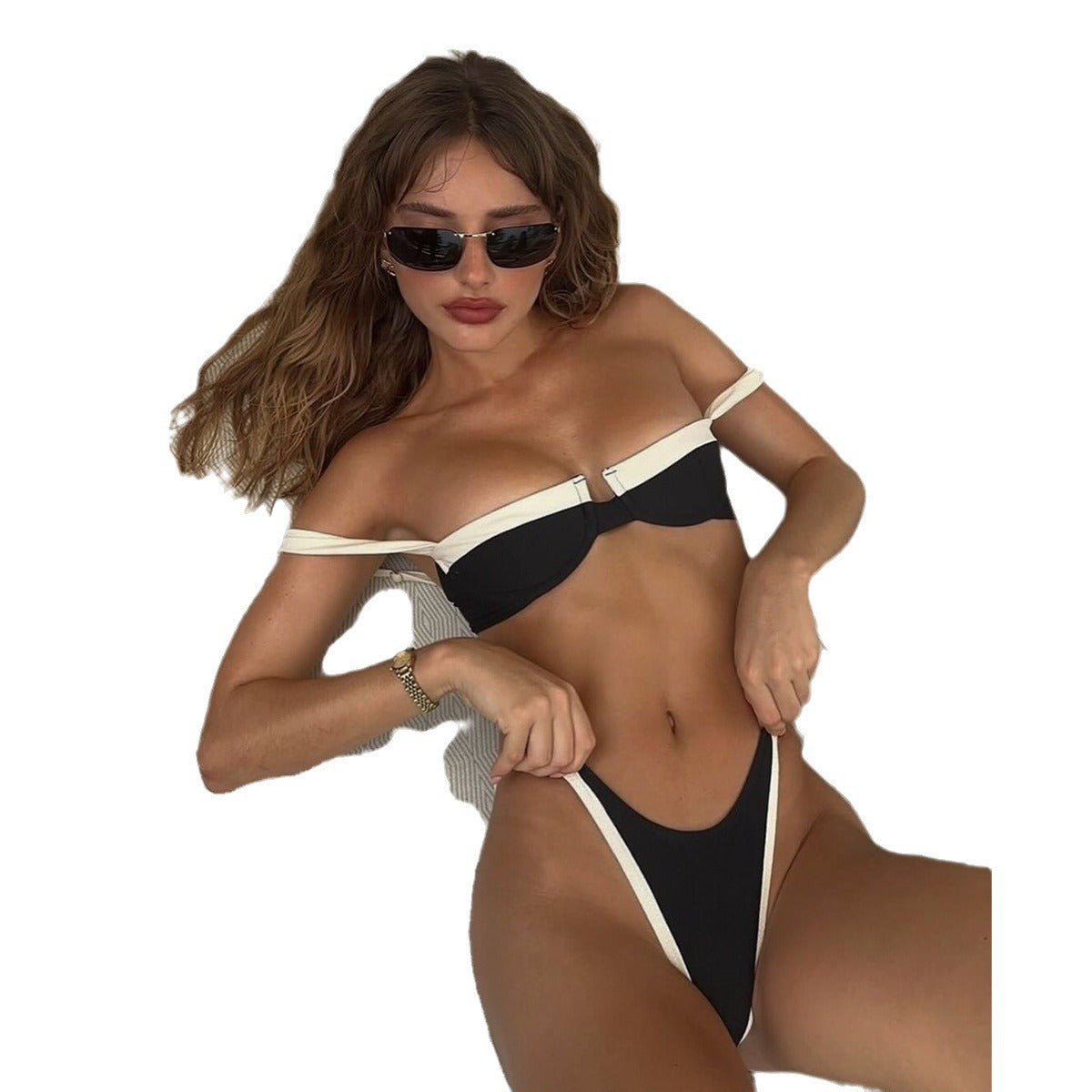 Sexy Bikini  Women's Swimsuit Black and White Gathered Separated Piece
