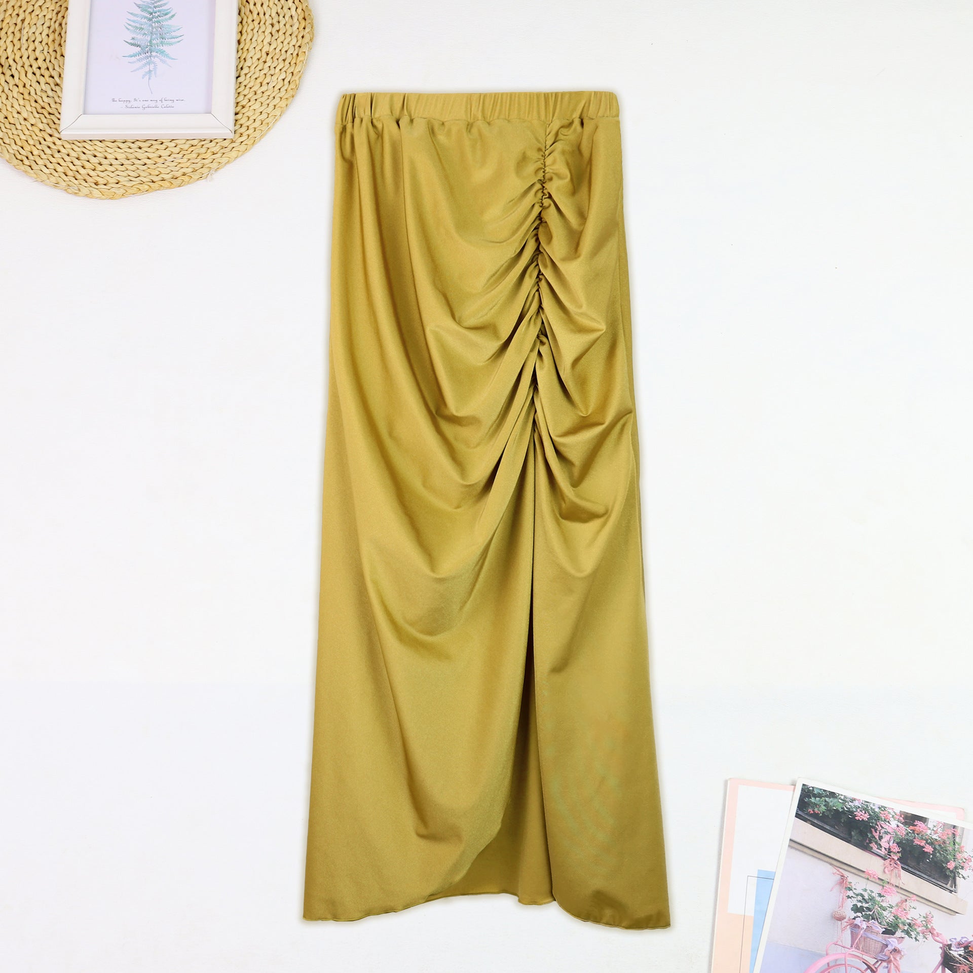 Yellow Plus Size Bikini Women's Swimsuit Slit Wrap Skirt Three-Piece Set