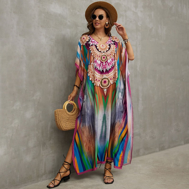 Cotton Beach Cover-Up Shirt | Boho Print Beachwear