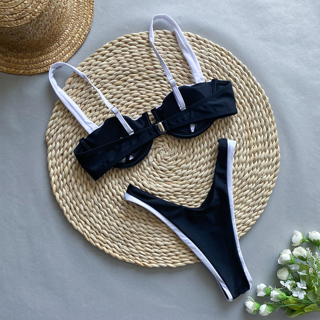 Sexy Bikini  Women's Swimsuit Black and White Gathered Separated Piece