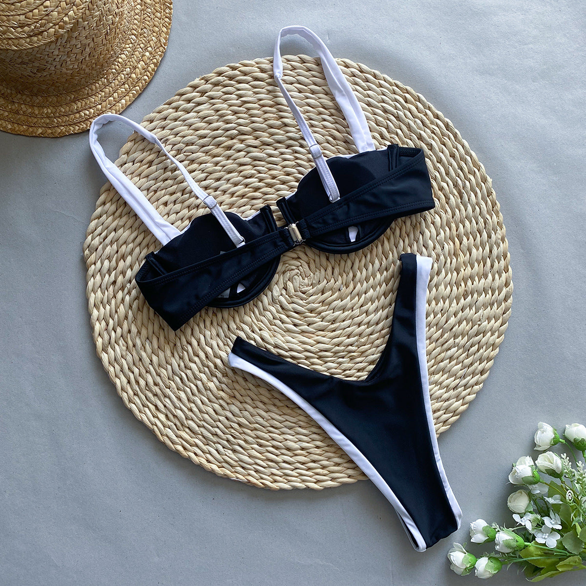 Sexy Bikini  Women's Swimsuit Black and White Gathered Separated Piece