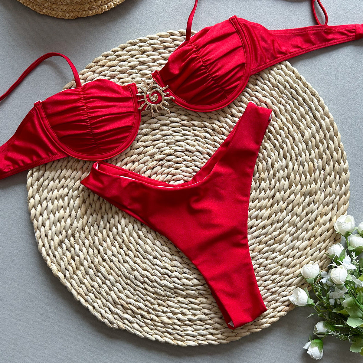 Bikini Solid Color Gathered Separated Women's Swimsuit Women's Swimwear