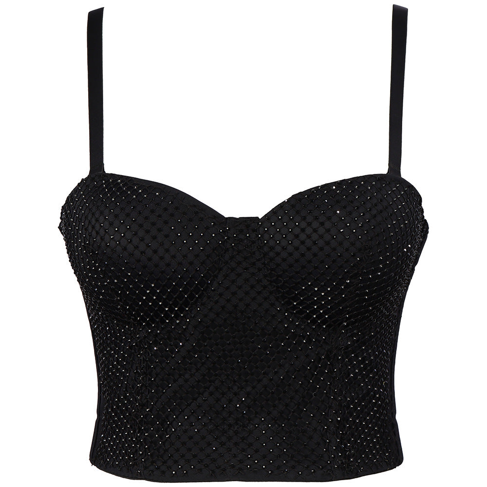 Mesh Backless Elastic Shaping Bustier with Exposed Navel and Strapless Design