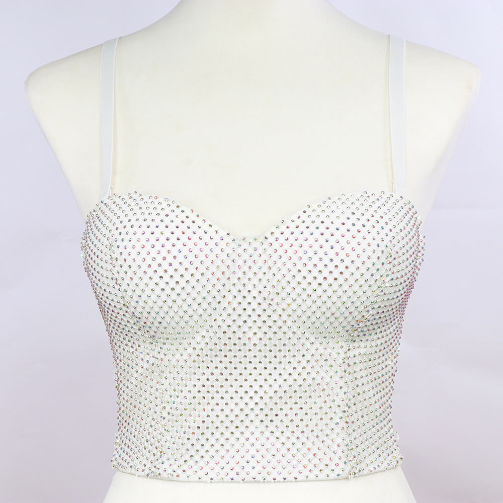Mesh Backless Elastic Shaping Bustier with Exposed Navel and Strapless Design