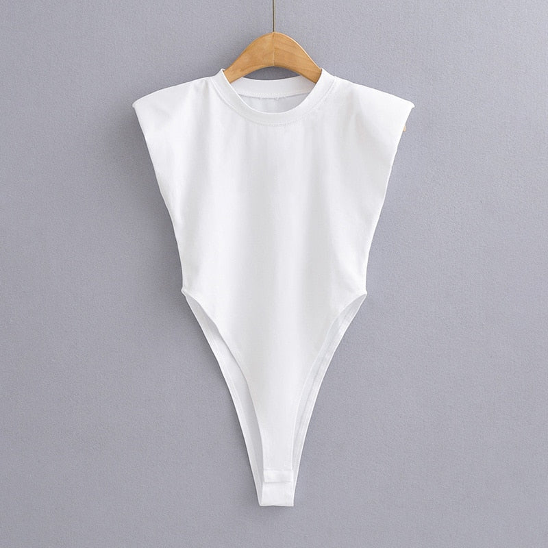 Sexy Tops Summer One-Pieces Bodycon Bodysuit Padded Shoulder Bodysuit Black Sleeveless Body Suits For Women