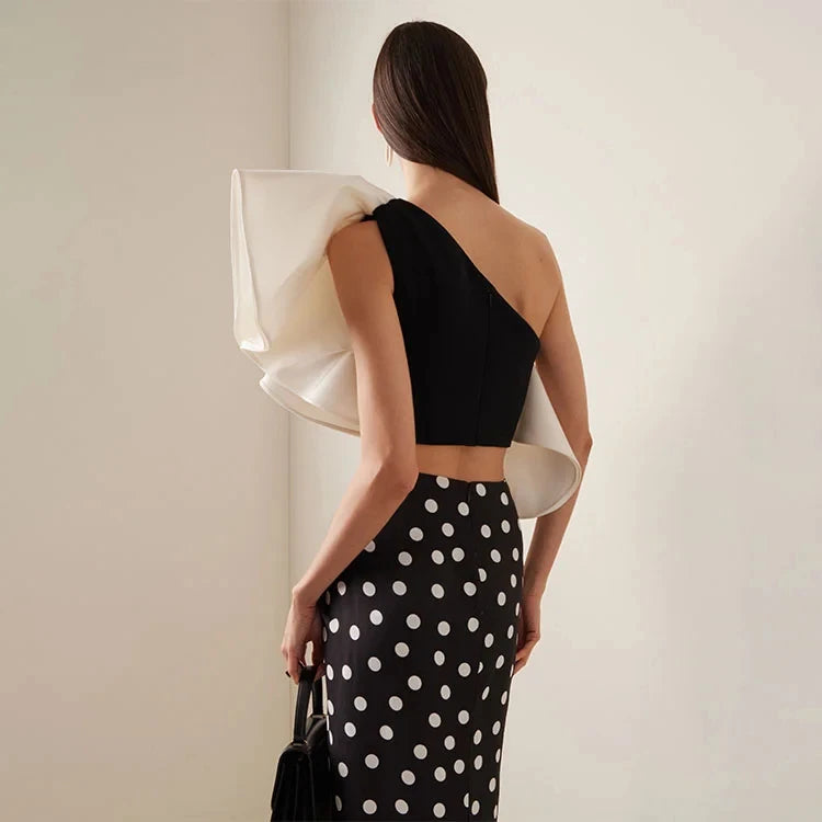 New One Shoulder Ruffle Dot Printed Cut Out Bikini Swimsuit and Skirt Summer Swimwear Women Beachwear Luxury Bathing Sui