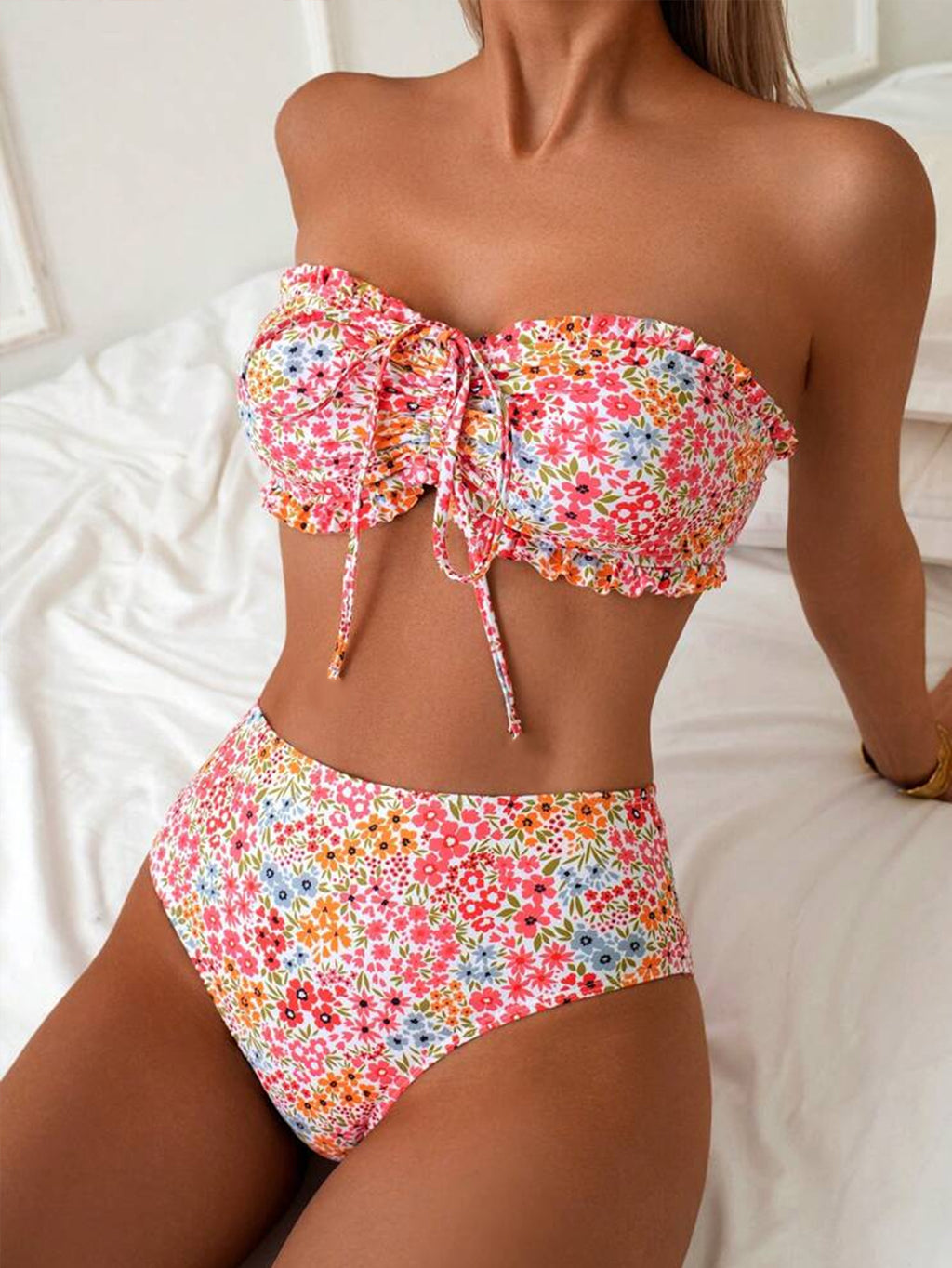 Cross-border  Separate Tube Top Ruffle Strapless Swimsuit Set Bikini