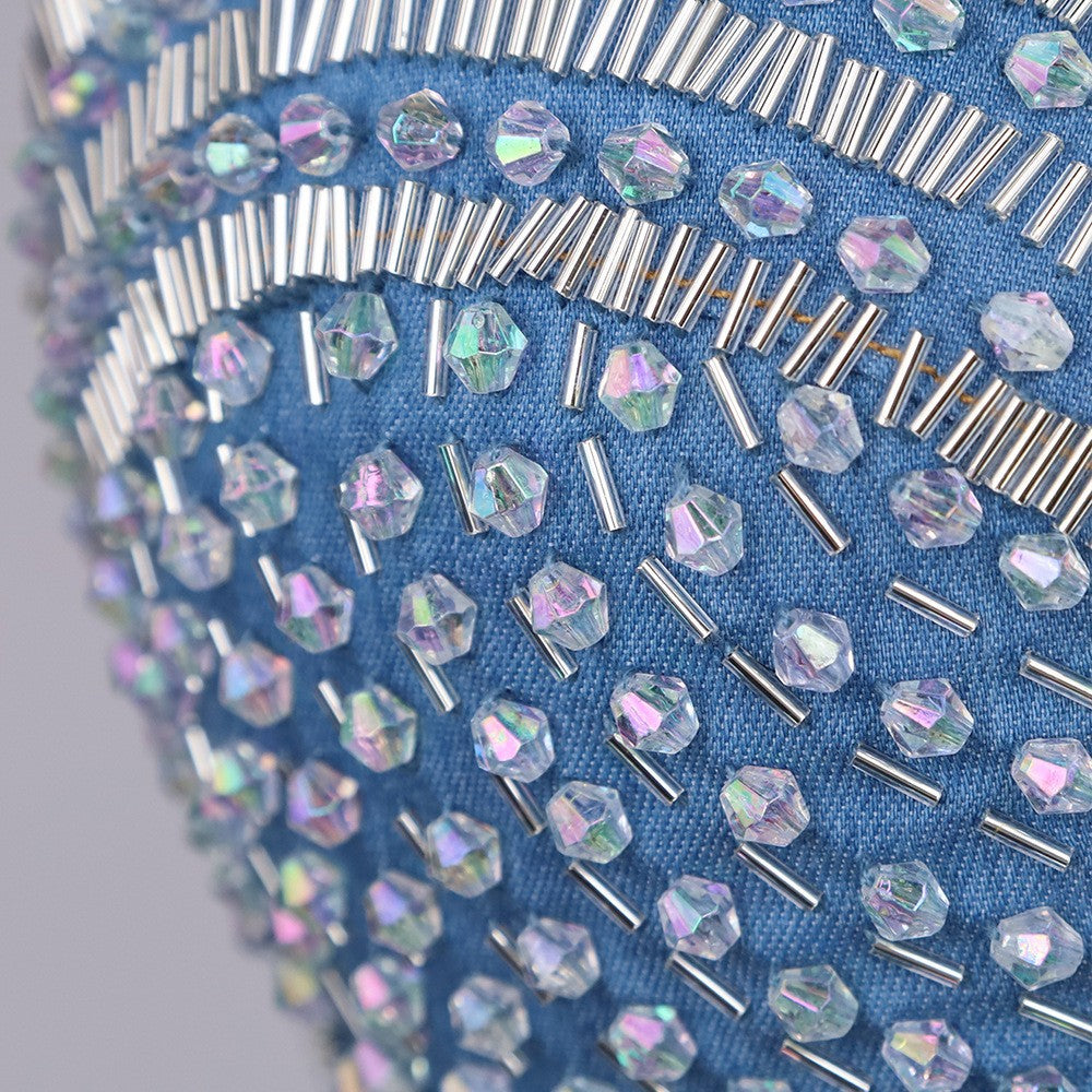 Shaping Strapless Camisole with Beading and Rhinestone Elastic Denim Bustier