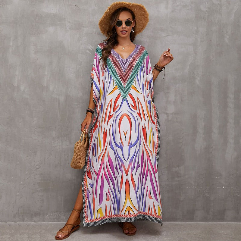 Cotton Beach Cover-Up Shirt | Boho Print Beachwear