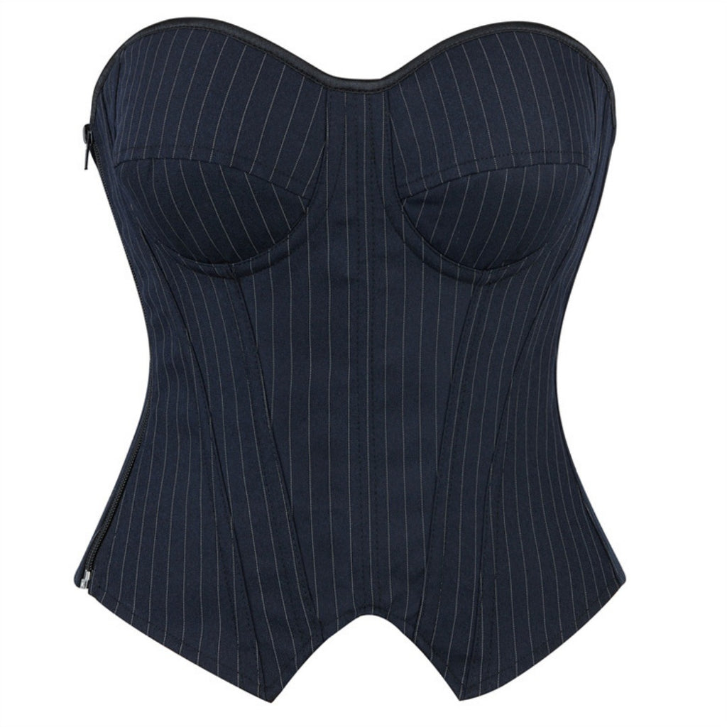 Striped Steel Ring Cup Crop Corset Top with Bust Support ndash Women's Bodycon Shaping Garment
