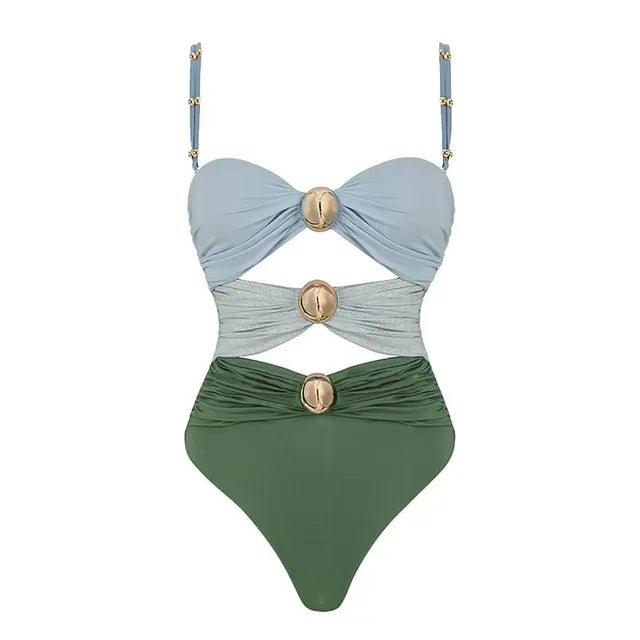 New Women‘s Swimsuit Buttons One Piece Sarong Swimwear Vacation dress Bikini Set Beachwear Bathing Suit two pieces Monokini