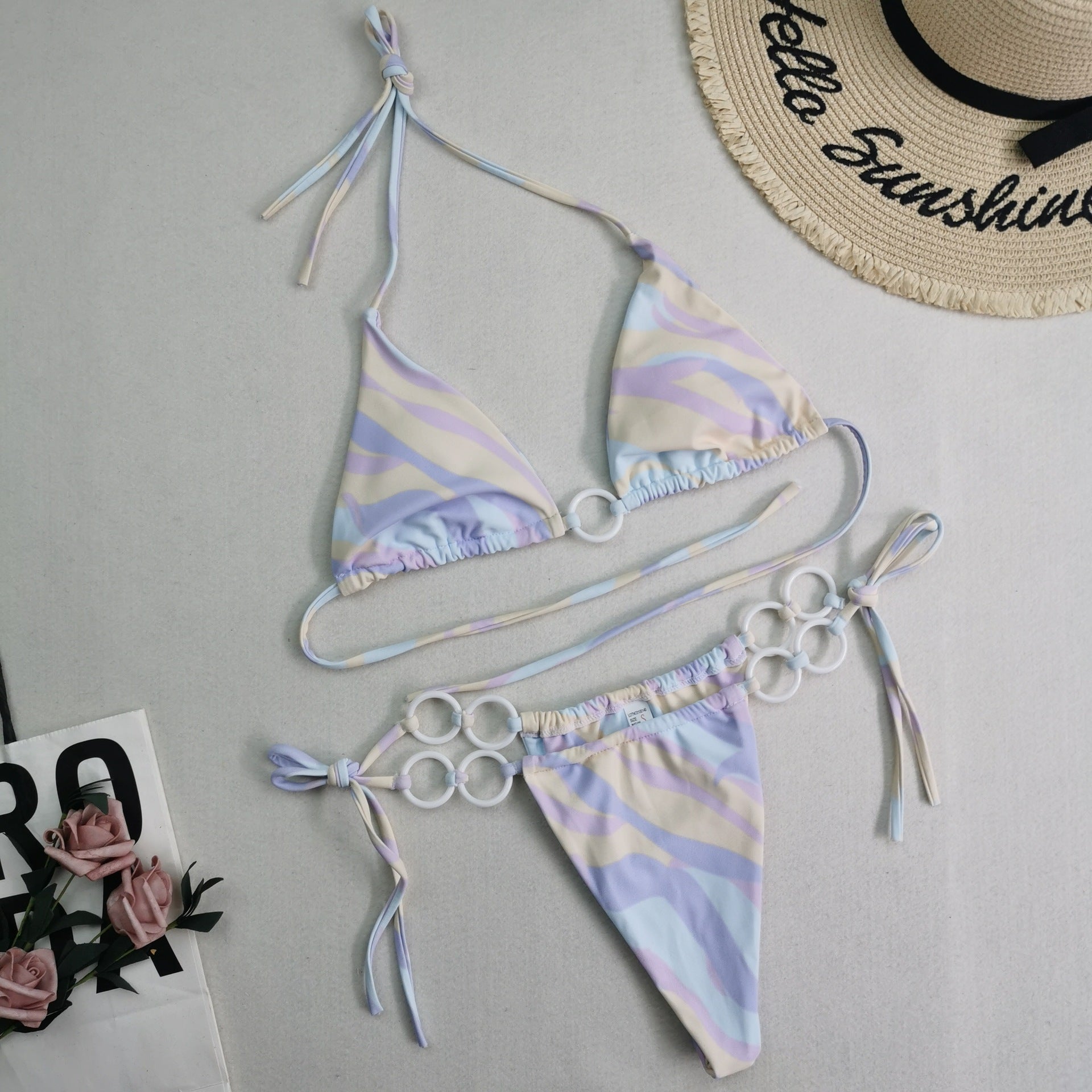 New Swimsuit Female Split Bikini Sexy Double Fabric Lace Up Chest Pad Without Steel Support Swimwear